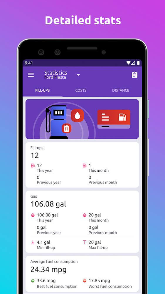 Fuelio: gas log, costs, routes
